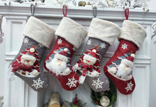 CHRISTMAS STOCKINGS 20" Light Up 3D Embroidered Santa Snowman Xmas Stocking, Personalized Name Tag, Holiday Candy Sack, Christmas Decor for Home Red Grey Tree