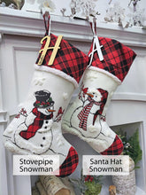 CHRISTMAS STOCKINGS 20" Winter Snowman Christmas Stocking with Custom Name Personalized Embroidered Tag Cardinal Santa Buffalo Check plaid red black