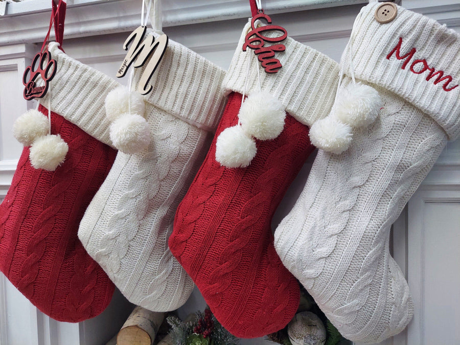 Personalized Initial Christmas Stocking - Burlap With Buffalo Plaid & Faux Fur, 20 Inches (Letter R)
