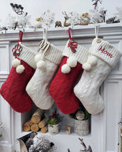 CHRISTMAS STOCKINGS 21" Personalized Red and Ivory Cable Knit Button w/ Pom Poms Christmas Stocking with Custom Name Embroidered |  Home Decor