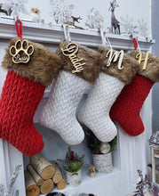 CHRISTMAS STOCKINGS 21" Personalized White Ivory Red Chunky Knit Braided Velvet Stocking with Brown Faux Fur Cuff - Classic Xmas Decor - Plush and Super Soft