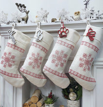 CHRISTMAS STOCKINGS 22" Cross Stitch Snowflake Country Farmhouse Christmas Stocking | Red Ivory White Simple Elegant Holiday Cottage Decor Vintage Traditional