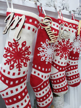 CHRISTMAS STOCKINGS 22" Sweater Knit Red White Christmas Stockings Snowflake Scandinavian Nordic Modern Holiday Theme Minimalist Look Custom Name Tag Monogram