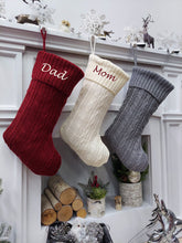 CHRISTMAS STOCKINGS Burgundy | Ivory | Grey | Cable Knit Christmas Stockings Personalized with Cutout Wood Name Tag Custom Embroidered Xmas Modern Decor