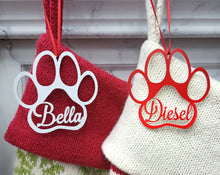 CHRISTMAS STOCKINGS Engraved Paw & Pet Stocking Name Tag: Dog Lover Gift | Cat Christmas | Tree Decor | Personalized Ornament | Hanging Pendant | Gift Tags 2023