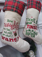 CHRISTMAS STOCKINGS Funny Christmas Stockings | Plaid Tartan  Naughty Tinsel Mistletoe Gag Gift Party Friends Office Co Workers Personalized Embroidered Name
