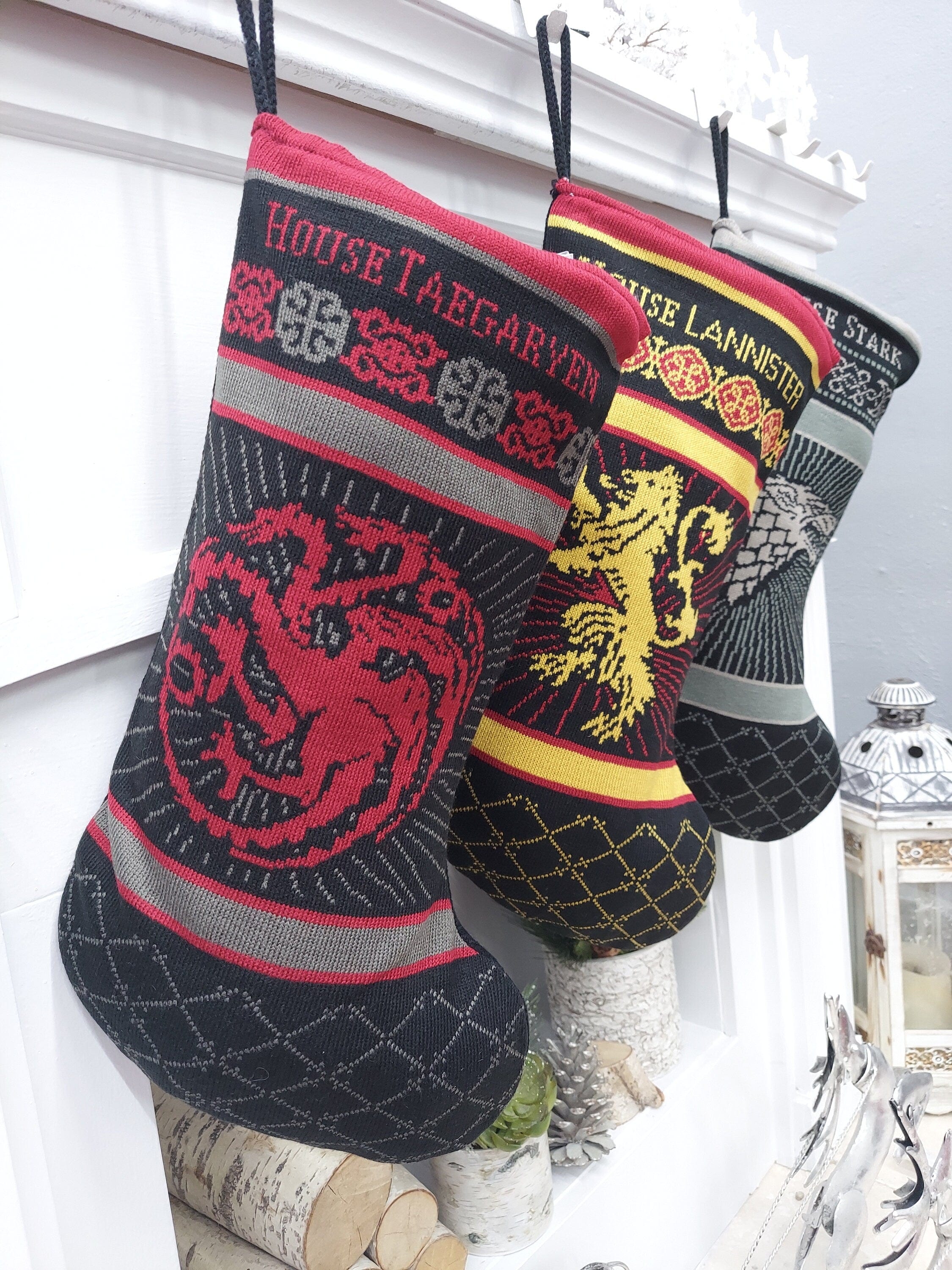 CHRISTMAS STOCKINGS Game of Thrones Knit Holiday Stockings |  House Stark Lannister Taegaryen Sigils HBO Officially Licensed Product Christmas Fan Decor