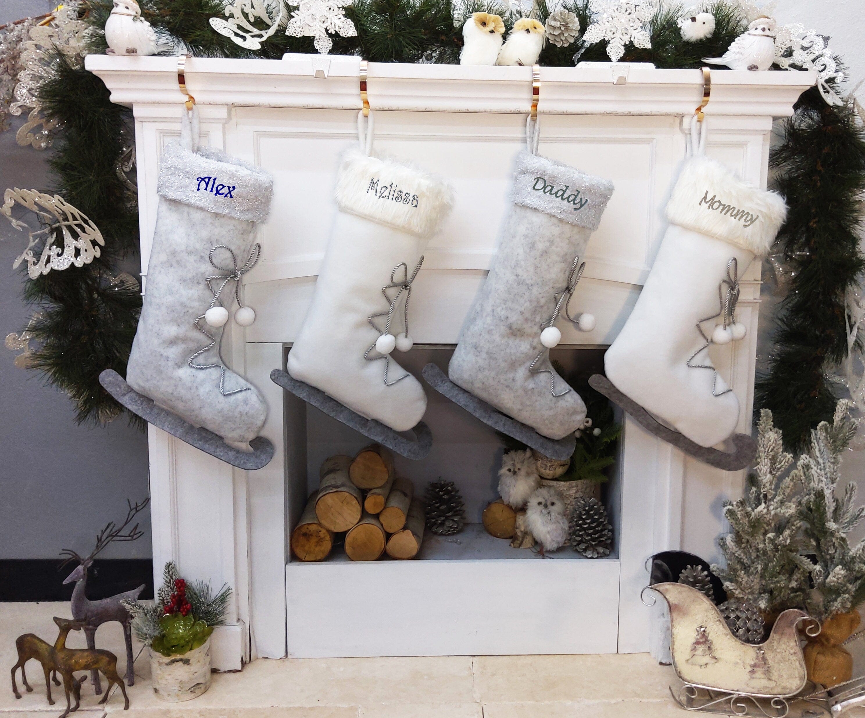 CHRISTMAS STOCKINGS Ice Skate Christmas Stockings Christmas Grey and White for Kids and Family Xmas 2022