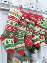 CHRISTMAS STOCKINGS Ivory/Red/Green Knitted Christmas Stockings | Snowflakes Presents Tree Traditional Festive Fun Xmas Decor Personalized Embroidered Name