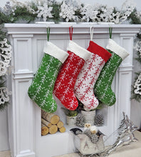 CHRISTMAS STOCKINGS Knitted Personalized Christmas Stocking White Red Green Knit Tree with Embroidered Names Family Set