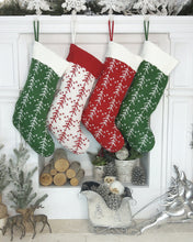 CHRISTMAS STOCKINGS Knitted Personalized Christmas Stocking White Red Green Knit Tree with Embroidered Names Family Set