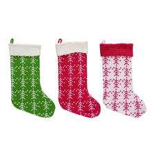 CHRISTMAS STOCKINGS Knitted Personalized Christmas Stocking White Red Green Knit Tree with Embroidered Names Family Set