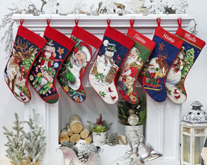 CHRISTMAS STOCKINGS Needlepoint Christmas Stockings Personalized Santa Nutcracker Reindeer Old World Finished Embroidered Stockings with Names