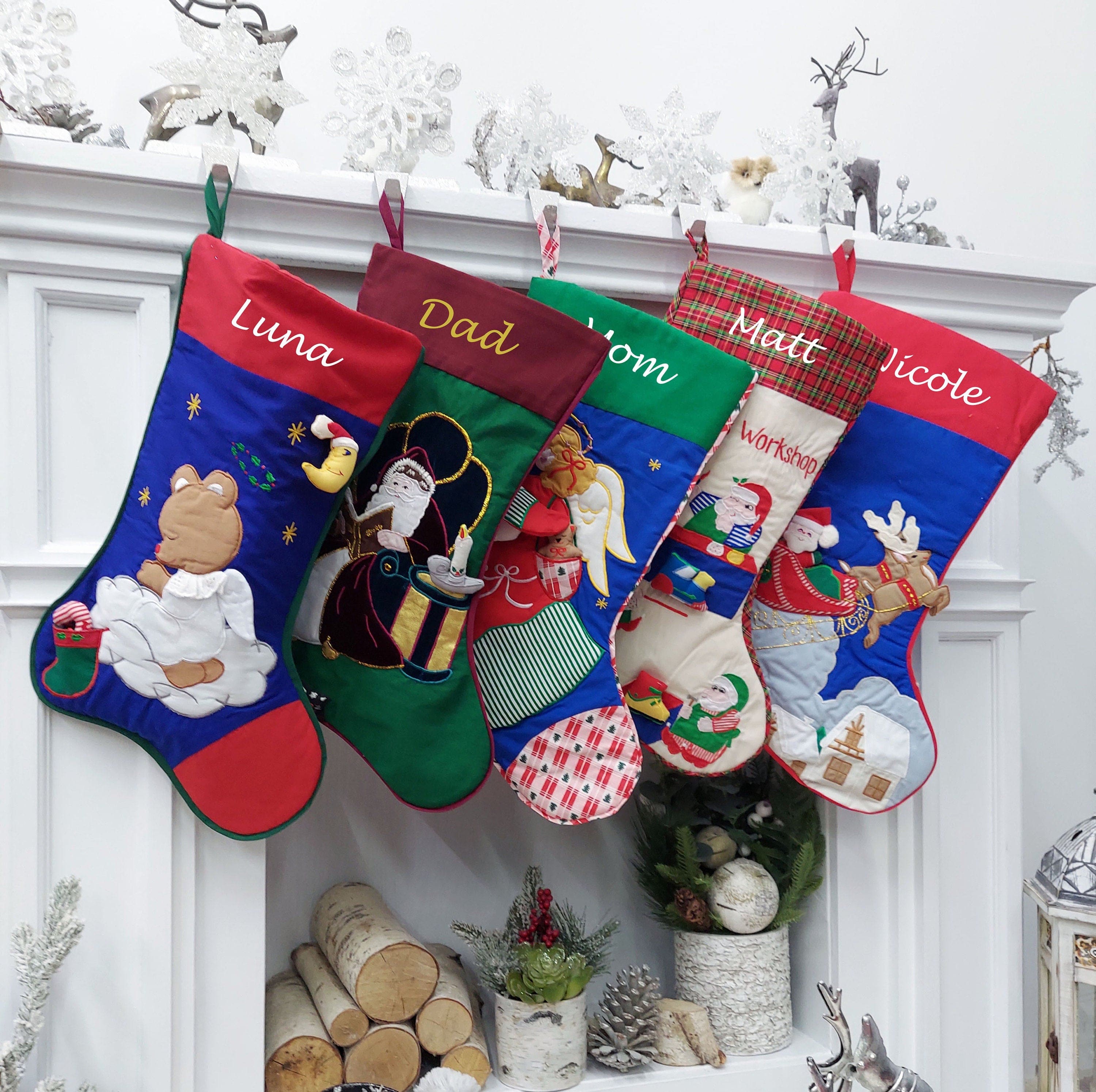 CHRISTMAS STOCKINGS Old World Christmas Stockings | Handcrafted Grandma Style Xmas Decor Santa Angel Sleigh Vintage Advent Kids Interactive Decoration