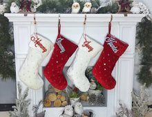 CHRISTMAS STOCKINGS Personalized Christmas Stockings - Blue White Red Velveteen 20" with sequins Christmas Stocking Embroidered with Names Velvet Stockings