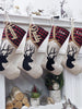 CHRISTMAS STOCKINGS Rustic Deer Buffalo Plaid Christmas Stocking | Natural Burlap Jute Fiber Buttons  Farmhouse Country Ranch Style Decor Personalized Name Tag