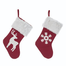 CHRISTMAS STOCKINGS Scandi Personalized Christmas Stockings Red White Snowflake and Deer with elegant yet simple texture for Holidays.