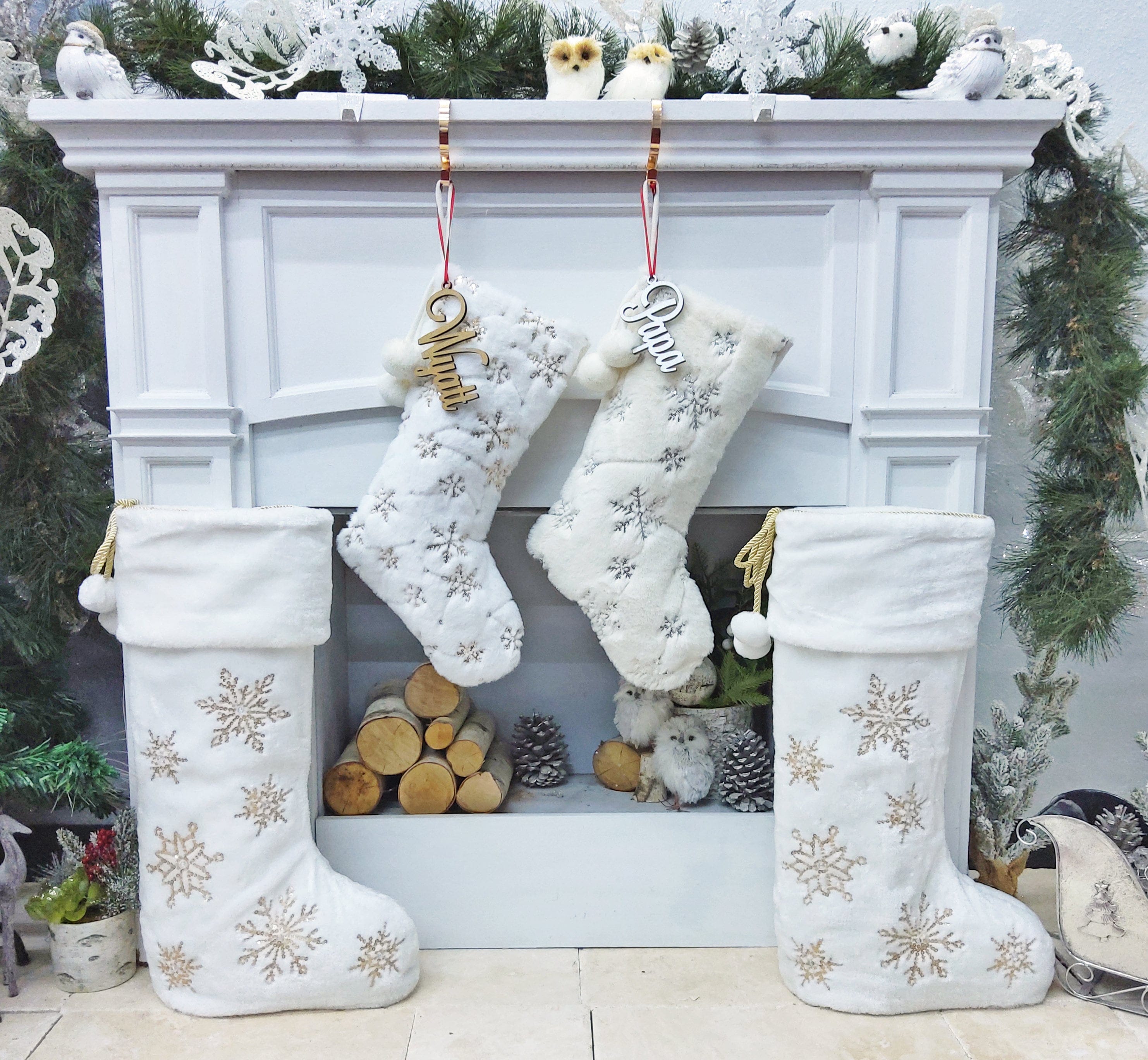 CHRISTMAS STOCKINGS Snowy Days with LED Lights Hanging and Standing Stocking