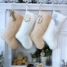 CHRISTMAS STOCKINGS Teddy Sherpa Christmas Stocking Boho Neutral Personalized Initial Dog Paw Name Tag or Embroidered  Ivory Blush Christmas Family Stockings