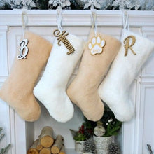 CHRISTMAS STOCKINGS Teddy Sherpa Christmas Stocking Boho Neutral Personalized Initial Dog Paw Name Tag or Embroidered  Ivory Blush Christmas Family Stockings