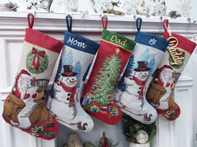 CHRISTMAS STOCKINGS Vintage Tapestry Christmas Collection | Santa Snowman Tree Personalized Christmas Stockings Embroidered Name Wood Tag Classic Age-Old Decor