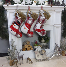 CHRISTMAS STOCKINGS Whimsical Plaid Faux Fur Christmas Stockings Woodland Santa Snowman Reindeer Stocking Personalized Embroidery Burgundy Family Modern Holiday