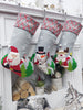 CHRISTMAS STOCKINGS Whimsical Santa Snowman Reindeer Grey Christmas Stockings | Festive Winter Kids Personalized Christmas Stockings Embroidered Name Wood Tag