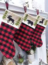 CHRISTMAS STOCKINGS Winter Woodlands Buffalo Plaid Christmas Stocking | Faux Burlap Cuff Deer Bear Moose Great Outdoors Farmhouse Rustic Style Personalized Name