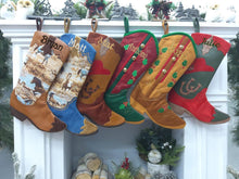 Custom Cowboy Boots Christmas Stockings Country Western Personalized with Embroidered Names or Monogram for Cowboys or Cowgirls