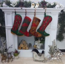 Custom Cowboy Boots Christmas Stockings Country Western Personalized with Embroidered Names or Monogram for Cowboys or Cowgirls