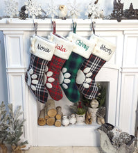 Buffalo Plaid Paw Dog Puppy Stockings Personalized with Pet's Name