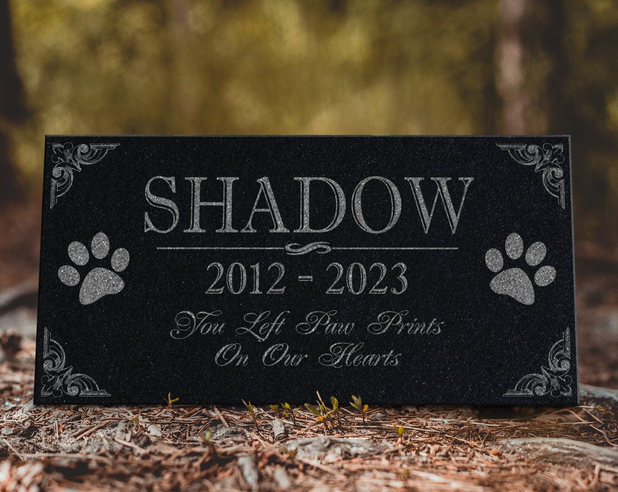 Multiple Pets Custom Pawprint Tribute: Engraved Loss of Dog Cat Memorial Stone, Animal Outdoor Plaque, Granite Memorial Garden Gravestone