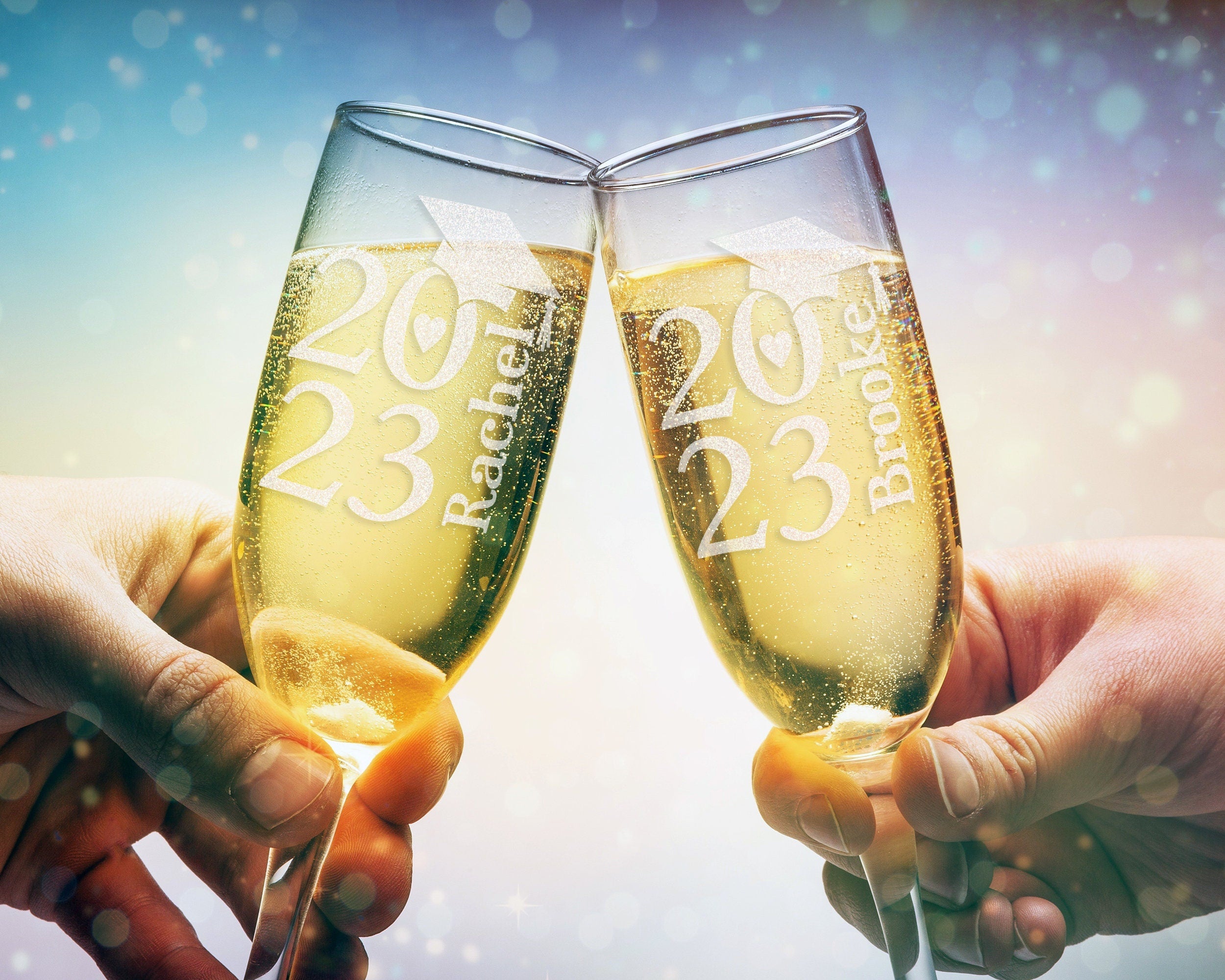 Class of 2024 Graduation Champagne Flute - Gifts for Women Men | College Dorm Room Decor | Gift Cap Graduate Toast for her Personalized