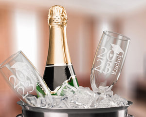 Class of 2024 Graduation Champagne Flute - Gifts for Women Men | College Dorm Room Decor | Gift Cap Graduate Toast for her Personalized