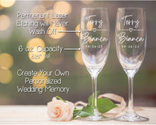 Personalized Wedding Champagne Flutes- Set of 2 Toasting Glasses | Bride and Groom Gifts | Registry By Bride’s Name | Unique Wedding