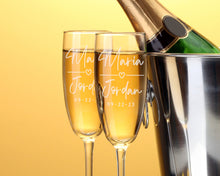 Personalized Wedding Champagne Flutes- Set of 2 Toasting Glasses | Bride and Groom Gifts | Registry By Bride’s Name | Unique Wedding