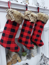 Blanket Soft Buffalo Plaid Christmas Stockings | Plush & Fleece Lined Inside Red Black Check Cabin Rustic Decor Personalized Name Tag