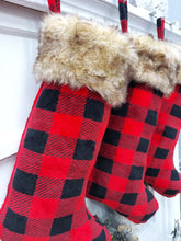 Blanket Soft Buffalo Plaid Christmas Stockings | Plush & Fleece Lined Inside Red Black Check Cabin Rustic Decor Personalized Name Tag