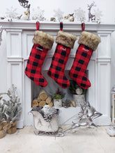 Blanket Soft Buffalo Plaid Christmas Stockings | Plush & Fleece Lined Inside Red Black Check Cabin Rustic Decor Personalized Name Tag