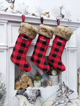 Blanket Soft Buffalo Plaid Christmas Stockings | Plush & Fleece Lined Inside Red Black Check Cabin Rustic Decor Personalized Name Tag