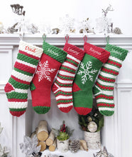 Knitted Striped Snowflake Christmas Stockings | Whimsy Candy Cane Style Festive Red Green White Xmas Decor Personalized Embroidery Name