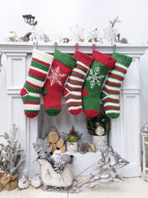 Knitted Striped Snowflake Christmas Stockings | Whimsy Candy Cane Style Festive Red Green White Xmas Decor Personalized Embroidery Name