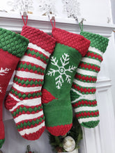 Knitted Striped Snowflake Christmas Stockings | Whimsy Candy Cane Style Festive Red Green White Xmas Decor Personalized Embroidery Name
