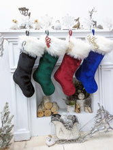Large Velvet Stockings Personalized Christmas | Black Burgundy Blue Green off White Faux Fur Cuff | Extra Large Velvet Christmas Stockings
