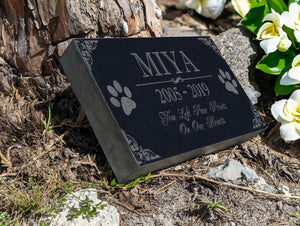Multiple Pets Custom Pawprint Tribute: Engraved Loss of Dog Cat Memorial Stone, Animal Outdoor Plaque, Granite Memorial Garden Gravestone