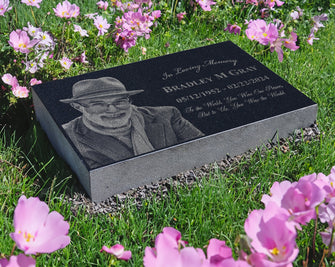 Custom Photo Laser Engraved Granite Headstone | Cemetery Grave Marker | Affordable Personalized Memorial Stone | Tombstone for Loved Ones