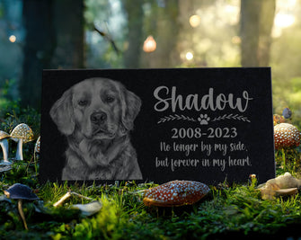 Personalized Pet Memorial Stone w/ Wreath: Custom Engraved Granite Dog Cat Sympathy Gifts, Pet Face, Portrait Plaque for Grave, Remembrance