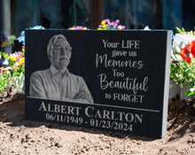 Personalized Photo Memorial Plaque w/ Meaningful Quote - Your Life Gave us Memories | Sympathy Garden Marker | Outdoors Cemetery Headstones