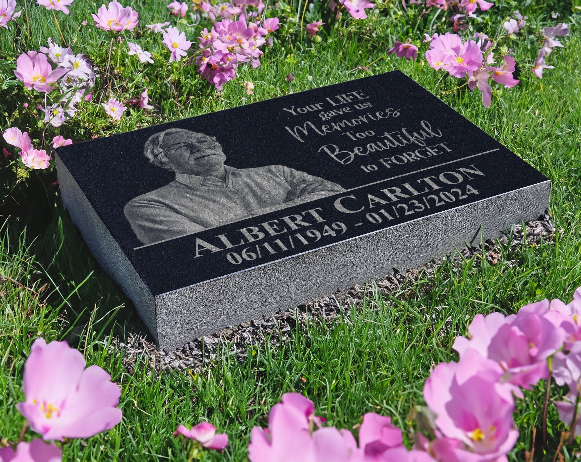 Large Customized Picture Tribute Stone - Because Someone We love is in Heaven | Words of Condolences Message Quotes Loss of Loved One