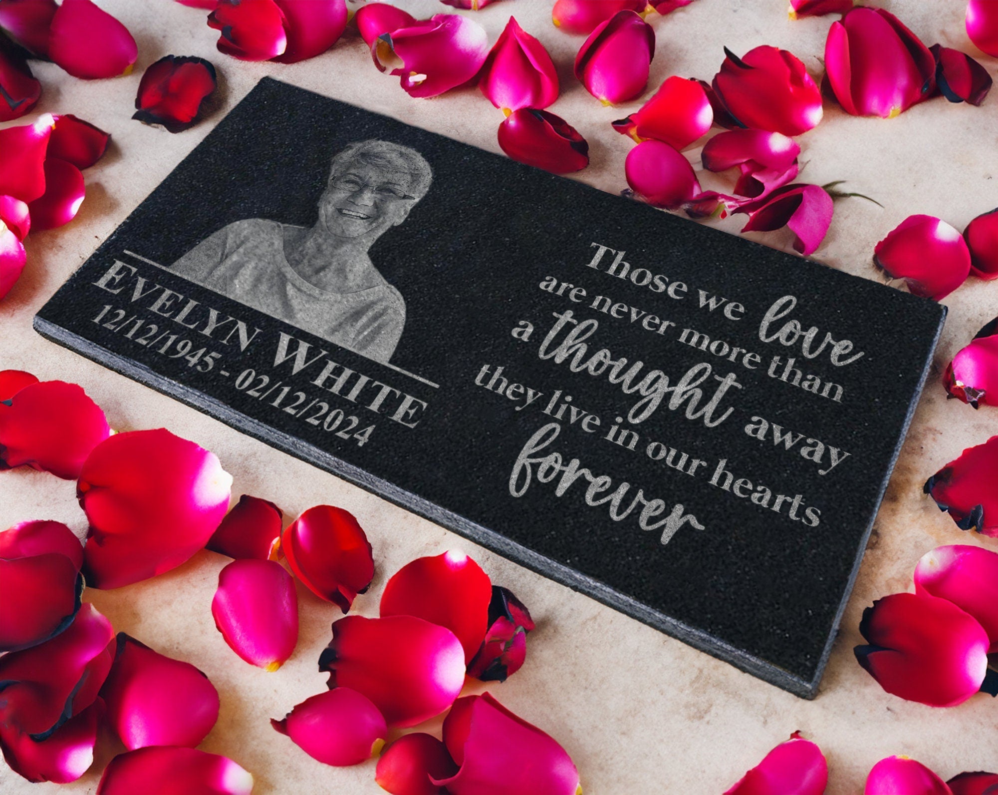 Custom Engraved Headstone: Personalized Grave Marker with Photo Plaque Sympathy Quote for Outdoor Human Memorial Stone Cemetery Decor
